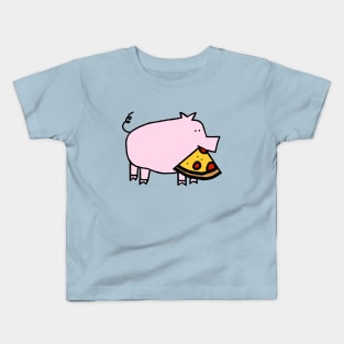 Cute Pink Pig with Pepperoni Pizza Slice in Mouth Kids T-Shirt